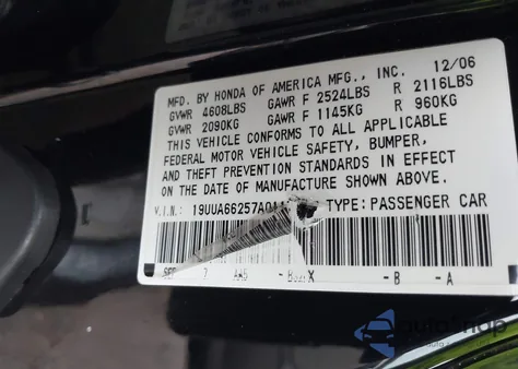 2007 Acura Tl 3.2 z USA, uszkodzony, nr VIN 19UUA66257A011768